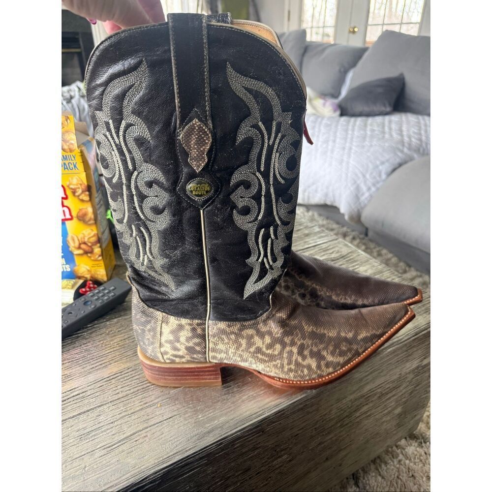 Los Altos Boots Brown Weathered Leather & Snake Skin Snip Toe Cowboy Boots sz 11